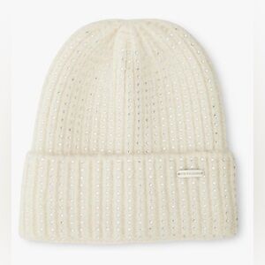 NEW - STEVE MADDEN CRYSTAL WIDE CUFF BEANIE, Ivory. One Size.
